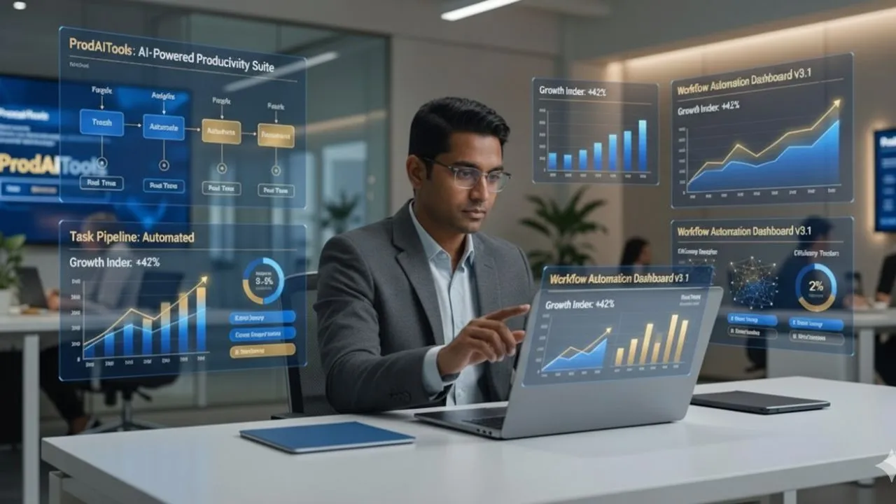 Freelancer using AI productivity tools and workflow automation dashboard
